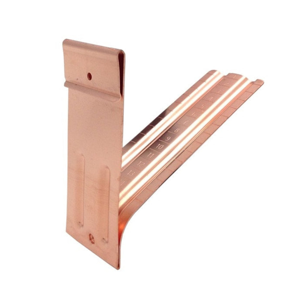 Copper gutter spacer bracket for 5-inch K-style gutters, durable and weather-resistant.
