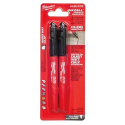 Milwaukee black permanent markers, fine point, clog-resistant, 2-pack.