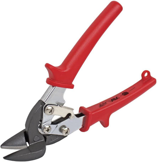 Malco aviation snips with red handles for precise metal cutting.