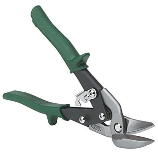Green-handled aviation snips for heavy-duty metal cutting tasks.