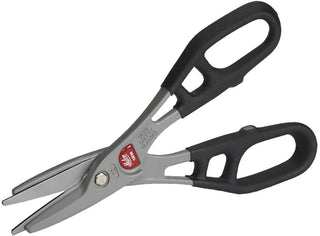 Malco aluminum snip with gripped handles and straight cutting blades.
