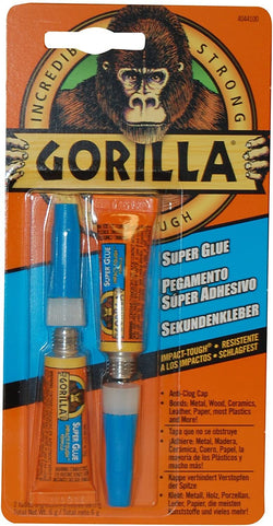 Gorilla Super Glue with impact-tough formula, fast-drying adhesive.