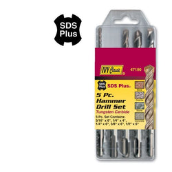 Ivy Classic 5 Pc. SDS Plus Hammer Drill Bit Set with tungsten carbide tips for masonry, concrete, and granite.