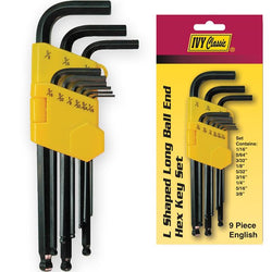 Close-up of Ivy L-shaped ball hex key set with detailed packaging.