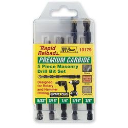 Ivy Rapid Reload 5-piece masonry drill bit set with premium carbide tips.