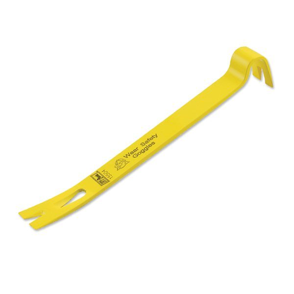 Yellow professional Ivy mini pry bar made of drop-forged steel with nail slots.