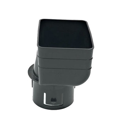 Black vinyl downspout reducer 3x4 to 3-inch, durable gutter adapter.