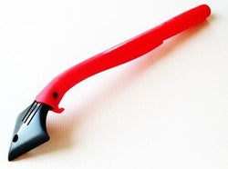 Heavy-duty gutter grabber scoop with red handle for debris removal.