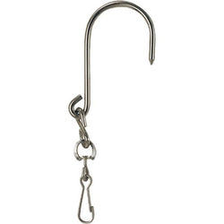 Heavy-duty stainless steel swivel pail hook with rotating bucket carrier design.