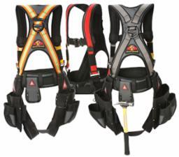 Durable tool belt with full harness featuring multiple pouches and adjustable straps.