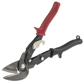 Malco aluminum snip with red and black gripped handles for precision cutting.