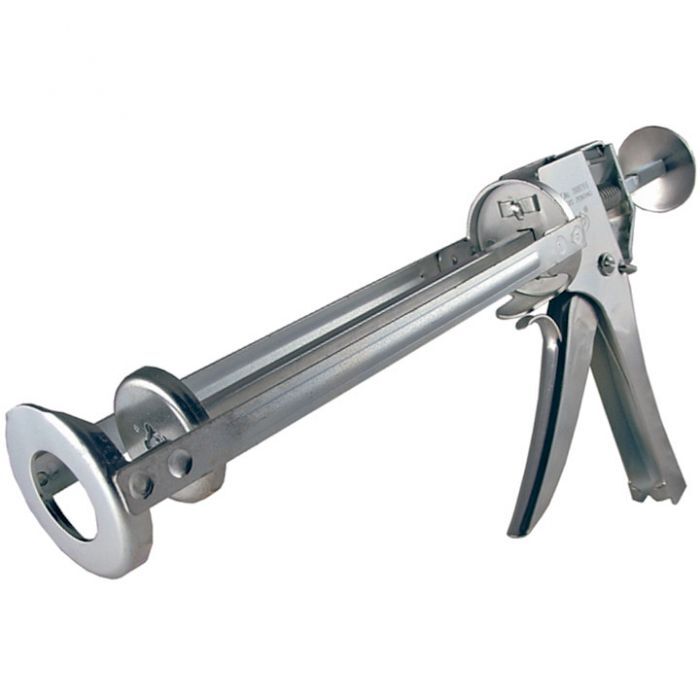 Malco professional heavy-duty caulking gun with ergonomic grip and puncture wire.