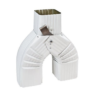 White professional downspout diverter Y-split for water control, 2x3/3x4 size.