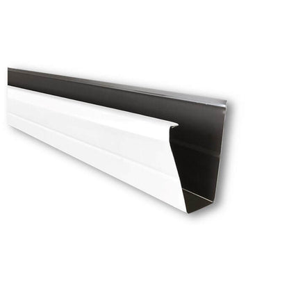 Wide-bottom fascia style seamless aluminum gutter with durable white finish.