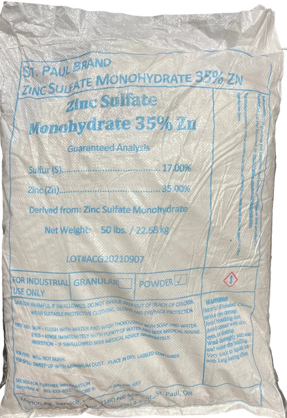 St. Paul Brand Zinc Sulfate Monohydrate 35% Zn powder 50 lb bag industrial moss control roof gutter treatment GutterAll Damascus Oregon